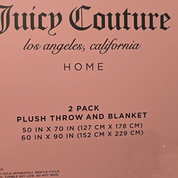 Juicy Couture Home  2-PK Heart Cherry & JUICY Embroidered Plush Throw Blanket - Picture 6 of 8